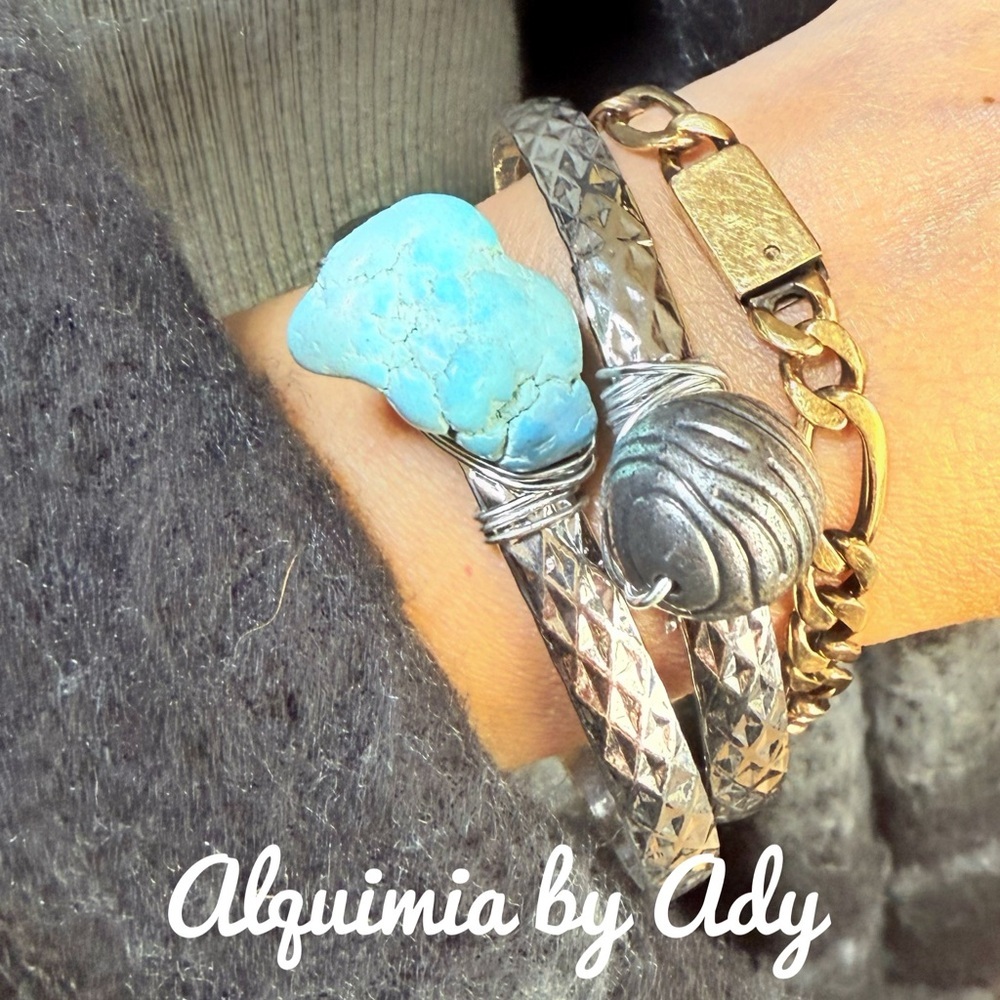 Turquoise Chunky Bracelets Bangle Stack - image 2